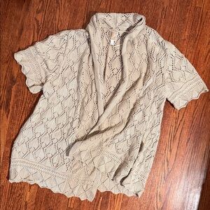JM Collection Open-Knit Short Sleeve Cardigan in Light Beige